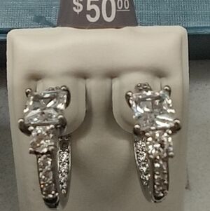 925 SLD Sterling-Tone Cubic Zirconia Hoop Earrings in White